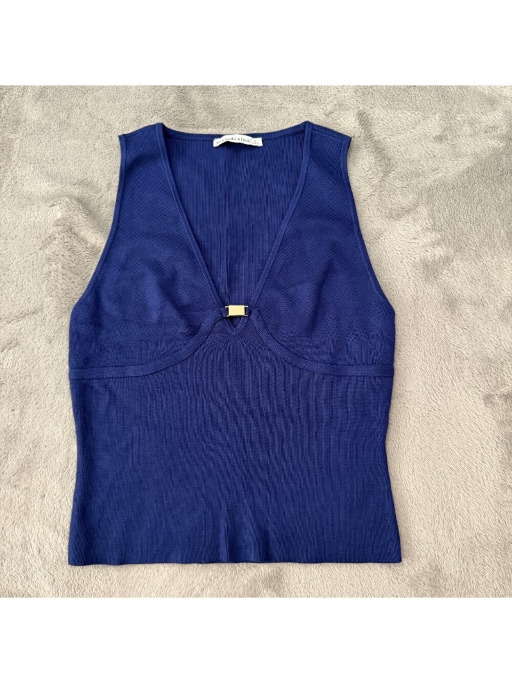 Abercrombie & Fitch Navy Blue Sleeveless Ribbed Stretch Tank Top LARGE Blouse